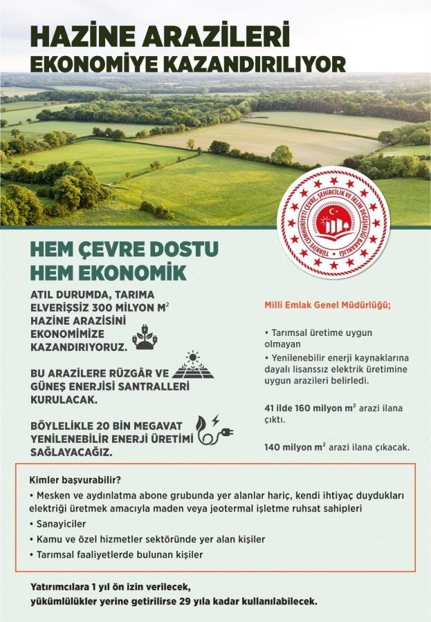 Tarıma elverişsiz hazine arazileri ekonomiye kazandırılıyor;