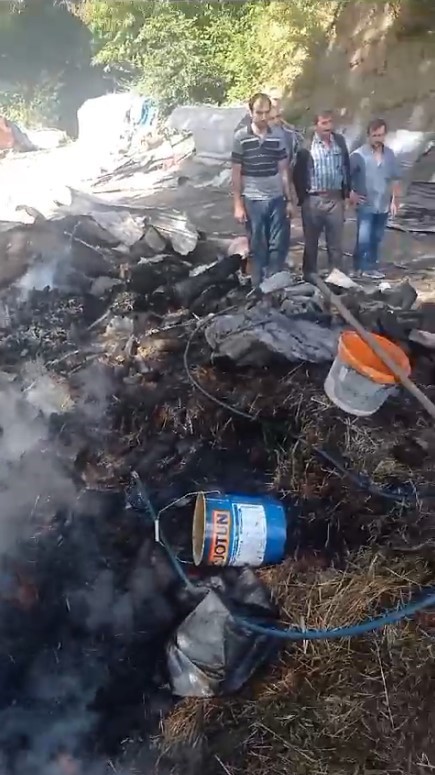 Cide'deki yangında otomobil ile 300 balya saman kül oldu;